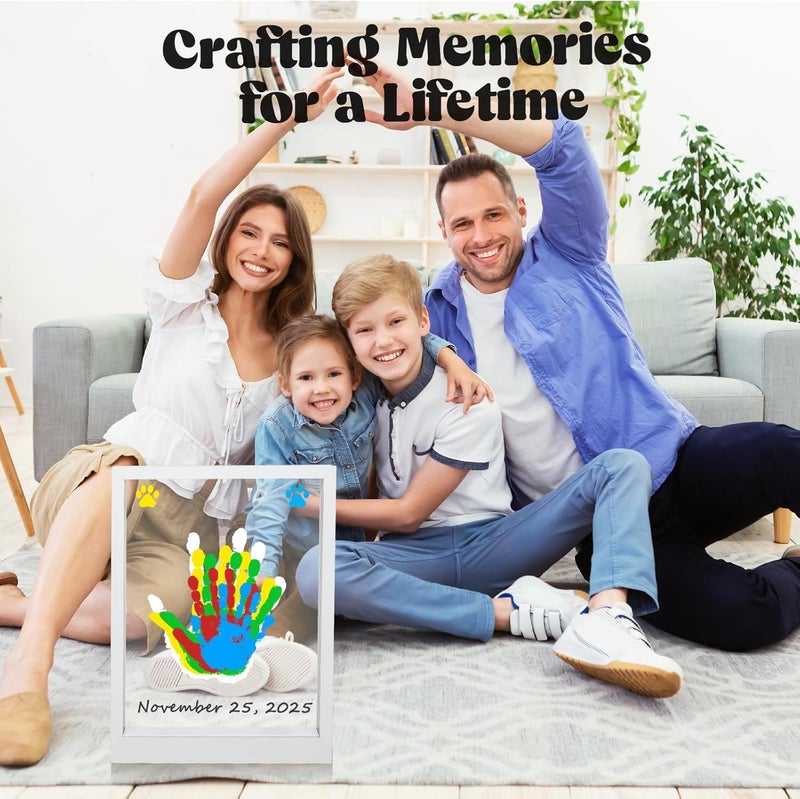 Bixinyo Family Handprint Kit with Light, Baby Hand and Footprint Keepsake Wooden Frame, Family Gifts for New Parents, Christmas, Mom & Baby, Grandparents, Adoption Gifts, 5 Non-Toxic Paints (White) - Image 3